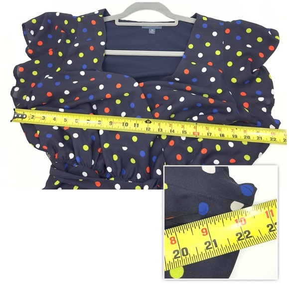 ModCloth Fits Of Bliss Tie Waist Dress Womens Size 1X Blue Polka Dot Faux Wrap - Picture 12 of 14